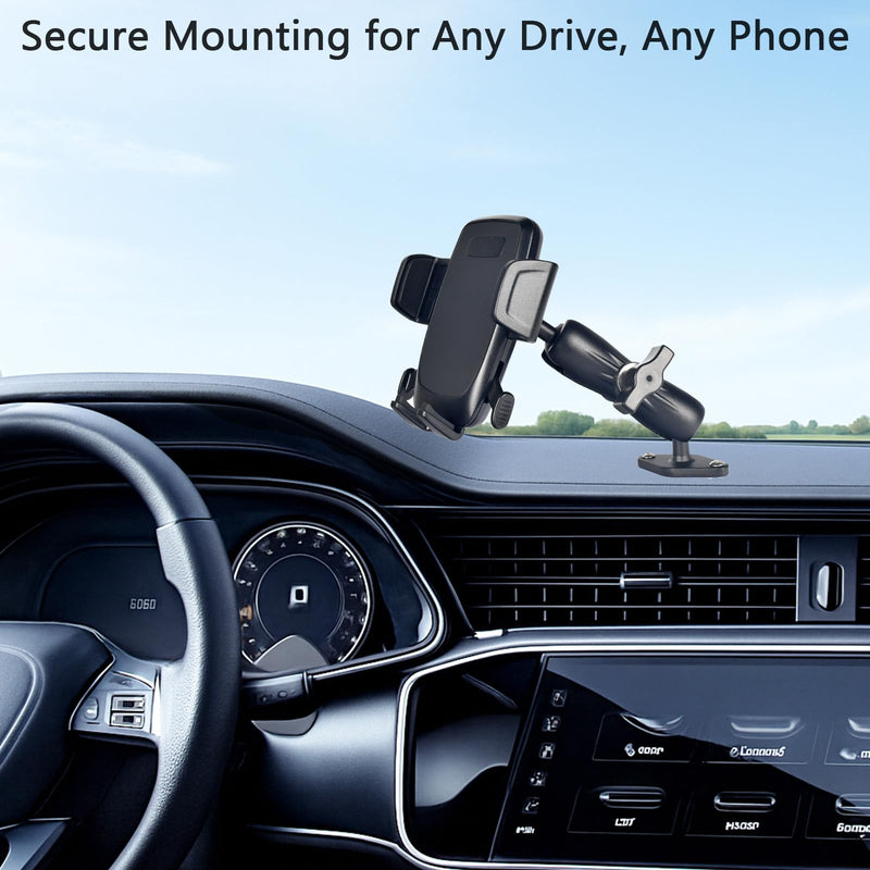 VAUBORTTI 1" Ball Phone Mount – Aluminum Alloy Arm & Base, Double Ball Joint, 360° Adjustable, Screw-Mounted Base, Fits RAM B Size System – Universal Holder for Car, Truck, Van, Desk, Wall, Dashboard