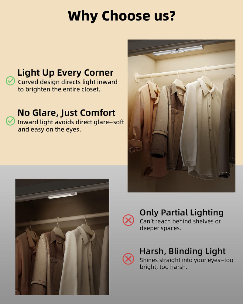 [AUSTRALIA] - EZVALO 13-inch Motion Sensor Closet Light with Eye-Protection Design, 1800mAh Rechargeable Under Cabinet Lighting, 3 Color Temps Night Light for Pantry, Closet - 3 Pack 13inch 
