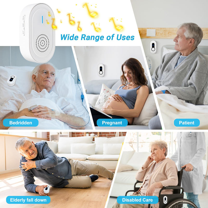 Caregiver Call Button Beeper Pager System Rechargeable & Portable Receiver with 500Ft Range Alert Button Call Bell for Elderly/Patient/Disabled at Home/Hospital/Clinic 2 buttons+1 receivers