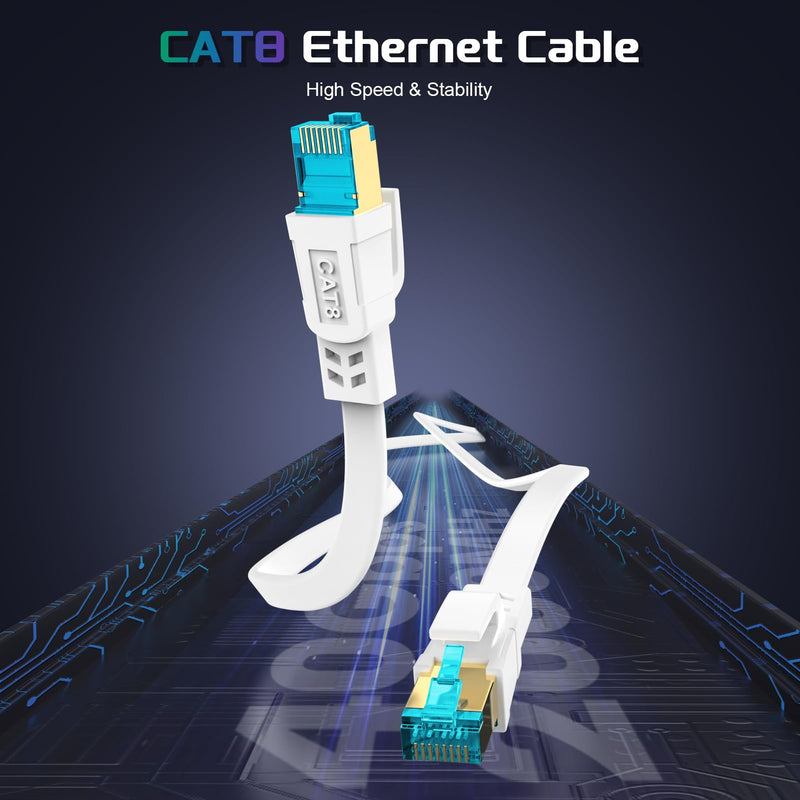 Cat 8 Ethernet Cable 200 FT, Heavy Duty High Speed 40Gbps 2000Mhz Internet Network Patch Cord, RJ45 Shielded Flat LAN Cable, Outdoor&Indoor Weatherproof S/FTP UV Resistant for Gaming, Router, Modem CAT8-200FT White