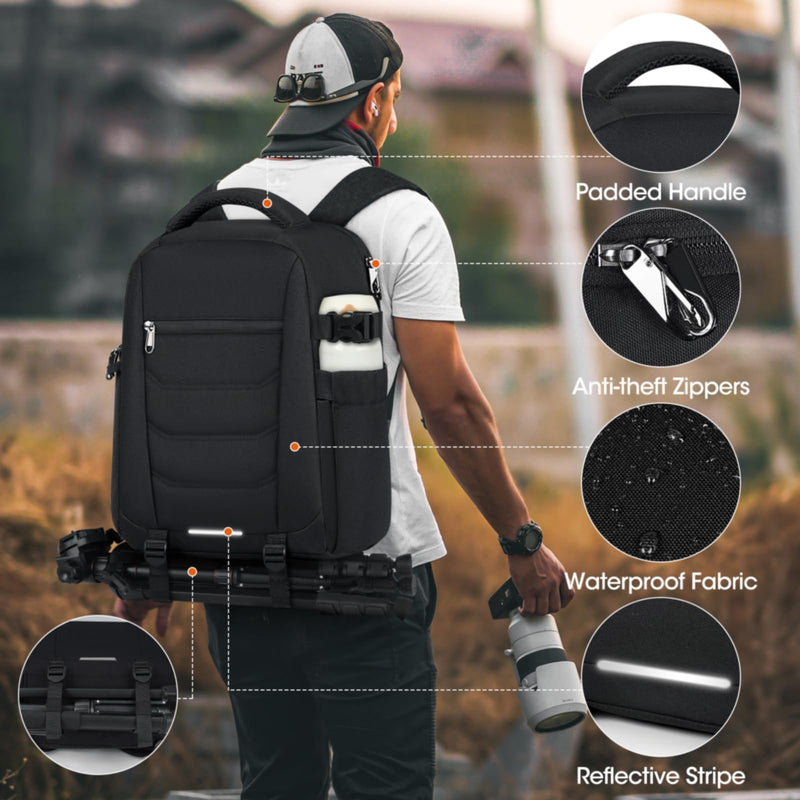SDYSM Camera Bag Backpack Professional for DSLR SLR Mirrorless Camera Waterproof Laptop Back Pack 14 Inch with Rain Cover Anti Theft Travel Case Large Capacity Photography Backpack Black | 14 Inch Waterproof Camera Laptop Backpack with Rain Cover Anti ...