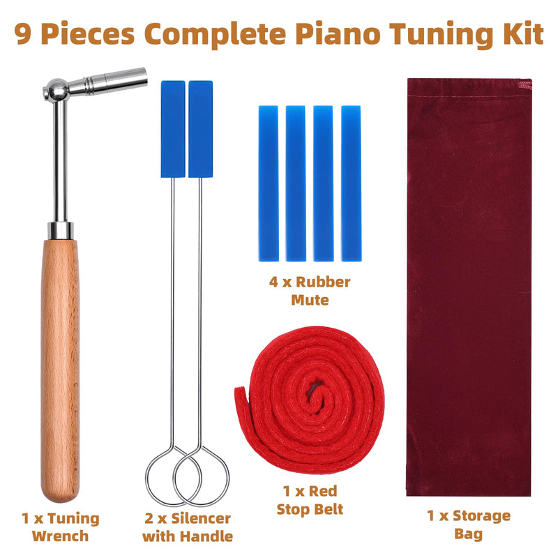 Professional Piano Tuning Kit, 9 PCS Piano Tuner Wrench Hammer piano tuning Mute kit tools 9 Pack Set