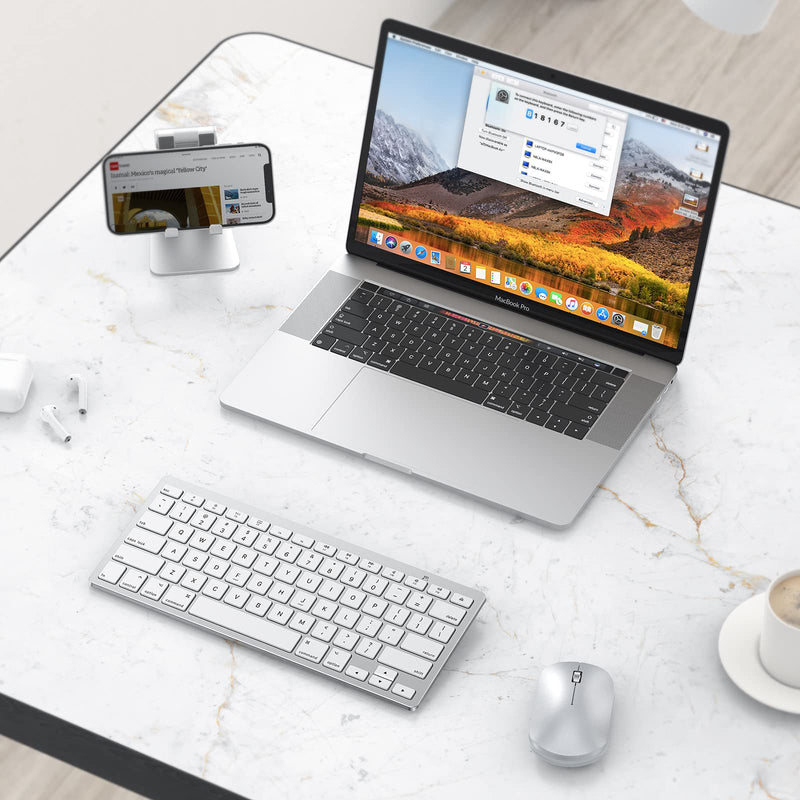 Bluetooth Keyboard for Mac, OMOTON Compact Wireless Keyboard Compatible with MacBook Pro/Air, iMac, iMac Pro, Mac Mini, Mac Pro Laptop and PC Silver