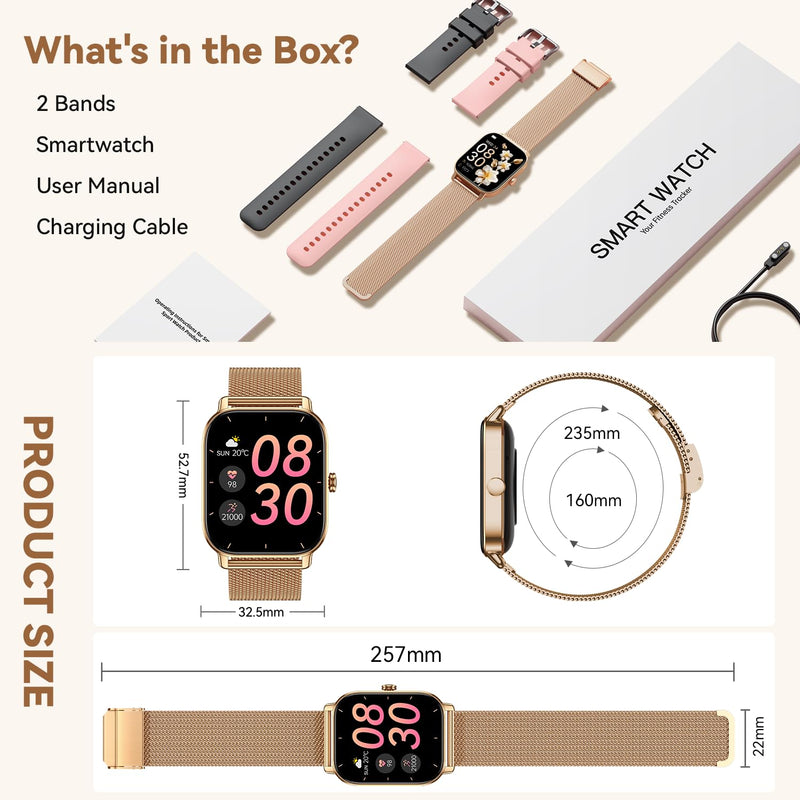 Smart Watch for Women Fitness Tracker: Make Answer Call Smart Watches for Women Digital Watches Waterproof Running Smartwatch for Android Phone iPhone Samsung Compatible Heart Rate Monitor SpO2 Gold