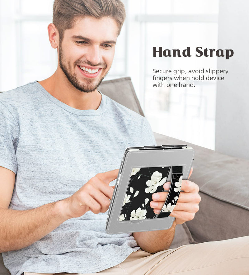 Moko Case for 6.8" Kindle Paperwhite (11th Generation-2021) and Kindle Paperwhite Signature Edition, Slim PU Shell Cover Case with Auto-Wake/Sleep for Kindle Paperwhite 2021, Black & White Magnolia