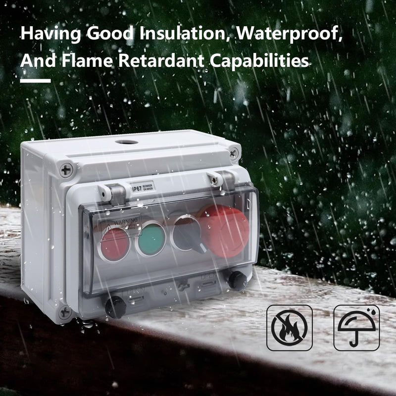 APIELE IP67 Outdoor Waterproof Box Emergency Stop Switch, Red/Green Instantaneous Switch with Protective Cover Anti-Misoperation G/R Instantaneous Switch/EMG Stop Switch/Selector Switch+Box