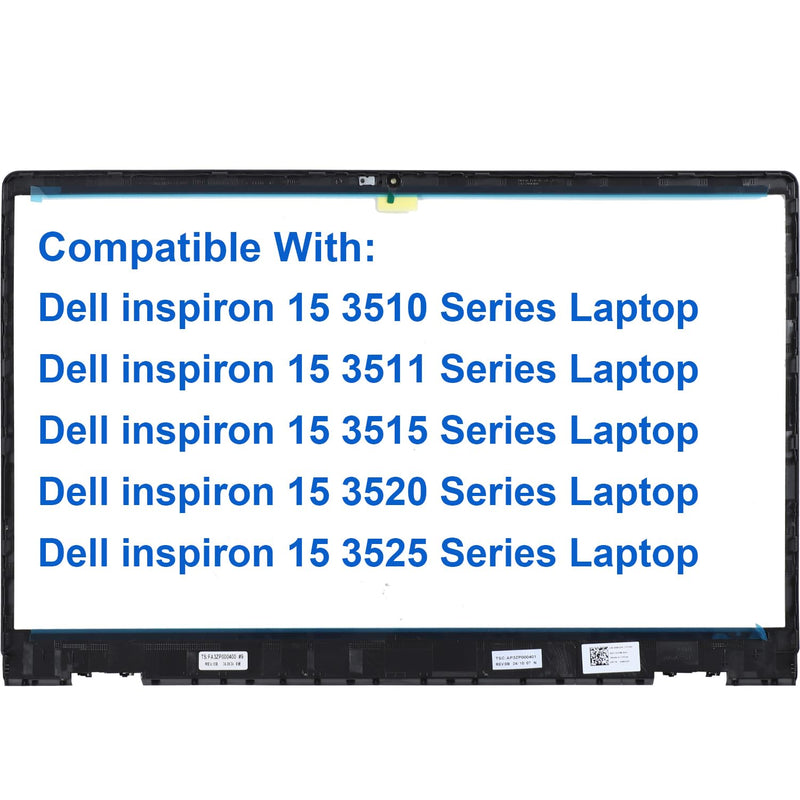 LCD Back Cover for DELL Inspiron 15 3510 3511 3515 3520 3525 00WPN8 09WC73 | Top Case Lid with Front Bezel Frame+Hinges+Shaft Cover Replacement, AP3LE000901 0WPN8 9WC73 0VW3N0, Two Adhesive Strips