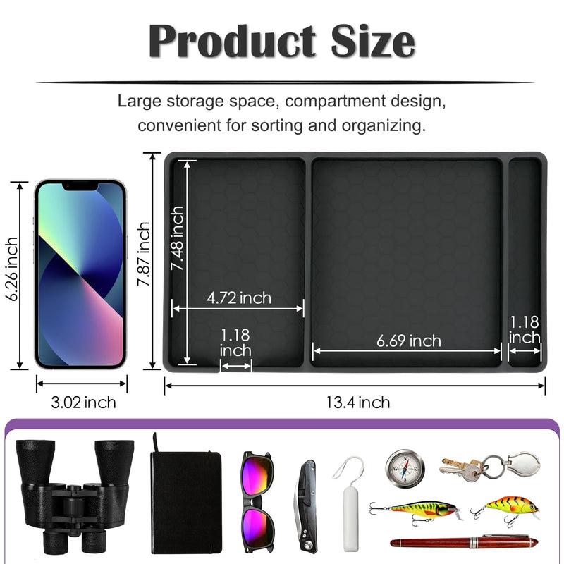 Extra Large Dashboard Mat for Car, 13.4" X 7.8" Rubber Anti-Slip Dash Pad Accessories, Compatible with All Smartphone, Separate Compartments Organizer for Cell Phone, Keychains, with Non Marking Tape