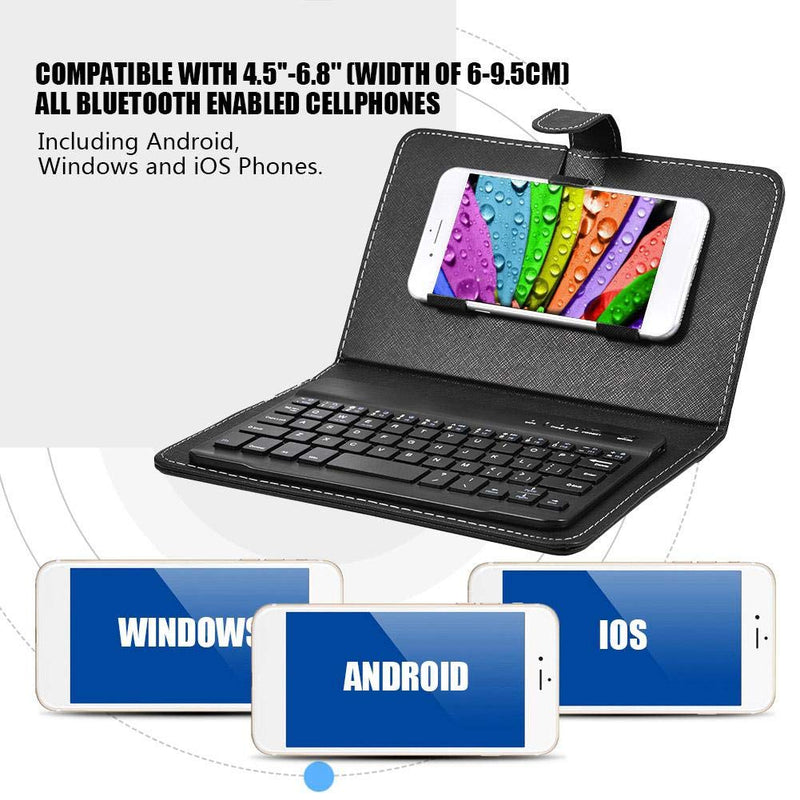 Wireless Bluetooth Keyboard for Phone, Mini Portable Bluetooth Keyboard with A Protective Case Foldable Keyboard for Width of 6 9.5cm Bluetooth Cell Phone(Black)