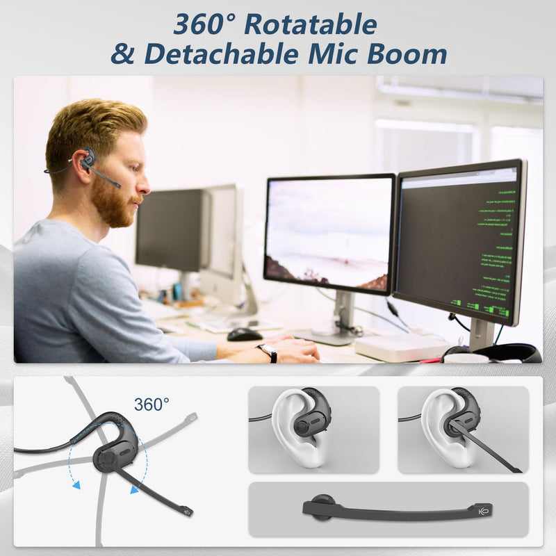 [AUSTRALIA] - BANIGIPA Bluetooth Headset with Removable Microphone, Noise Cancelling Wireless Headset for Phones Laptop Computer PC, Open Ear Headphones for Office Meeting Running Cycling Driving Working-12 Hrs A-G9 Black Headset Set 