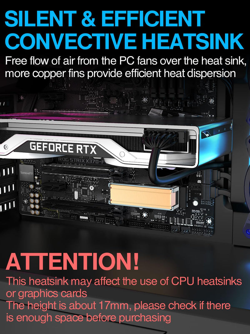 JEYI Q150 M.2 HeatSink, Cooper Fins with Aluminum Frame Passive Heat Sinks - Finscold Q150-1.7mm / 0.68"
