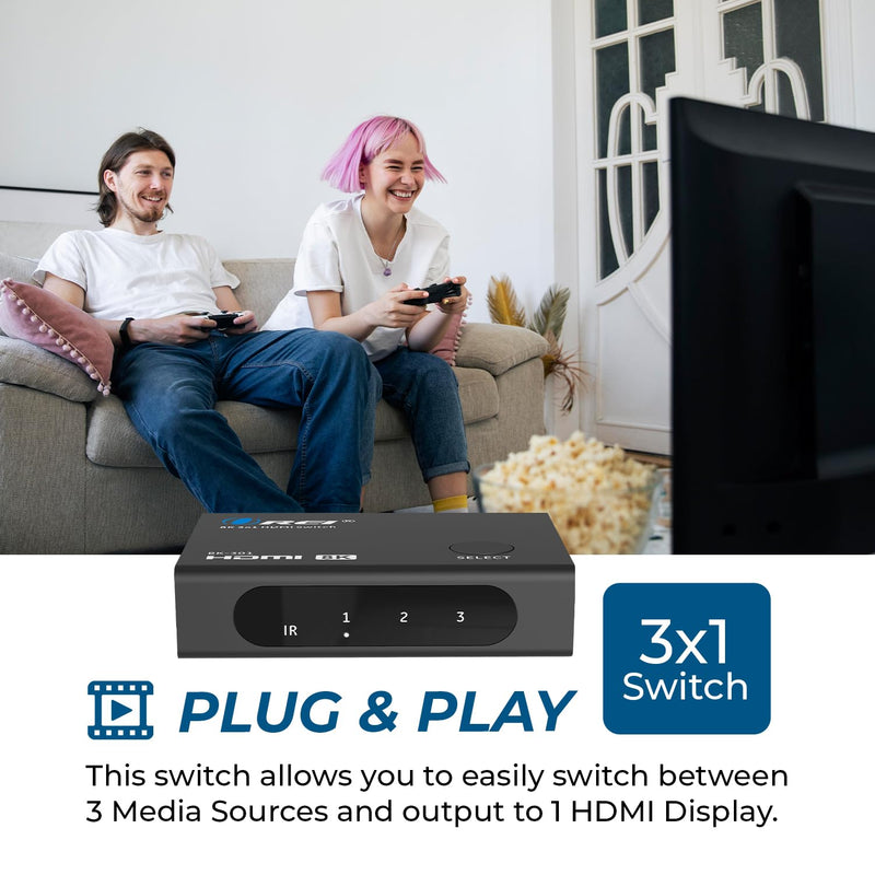 [AUSTRALIA] - OREI 8K HDMI Switch 3 in 1 Out – HDMI 2.1 Switch with Remote – 48Gbps 8K@60Hz 4K@120Hz 4K@165Hz – HDCP 2.3 – hdmi Switch 4k 120hz for PS5 Xbox PC TV 3x1 8K HDMI Switch 
