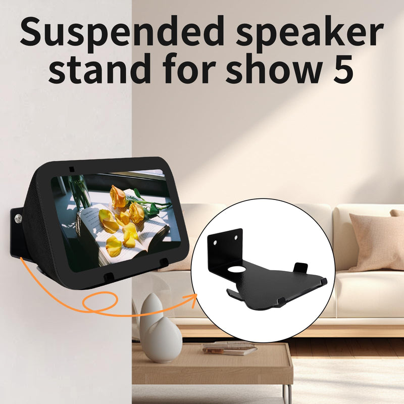 shinar Metal Wall Mount ONLY for Echo Show 5 3rd Gen Wall bracket wall stand for Show 5 with Wiremanagement with Accessories Bracket Shelf (Black) Black