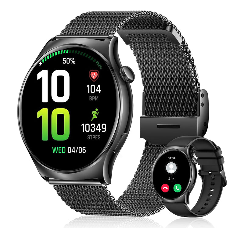 x2 Smart Watch, 1.83" & 1.43" HD with Calls and Messages/Heart Rate/Sleep/Female Cycle,Fitness Tracker Smartwatch for Android/iOS Compatible,Silver & Black