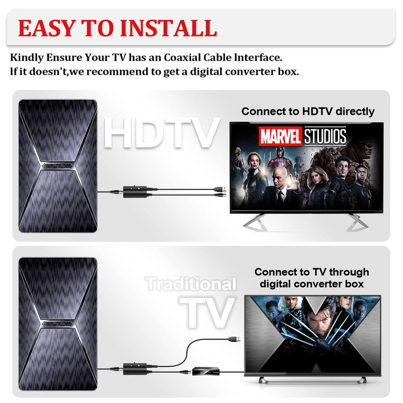 [AUSTRALIA] - 2025 Upgraded TV Antenna for Smart TV, 1600+ Miles Range Digital TV Antenna Indoor, HDTV Antenna for Local Channels with Best Signals Amplified - Support 4K 8K 1080p All TV's-38FT Coax Cable black 