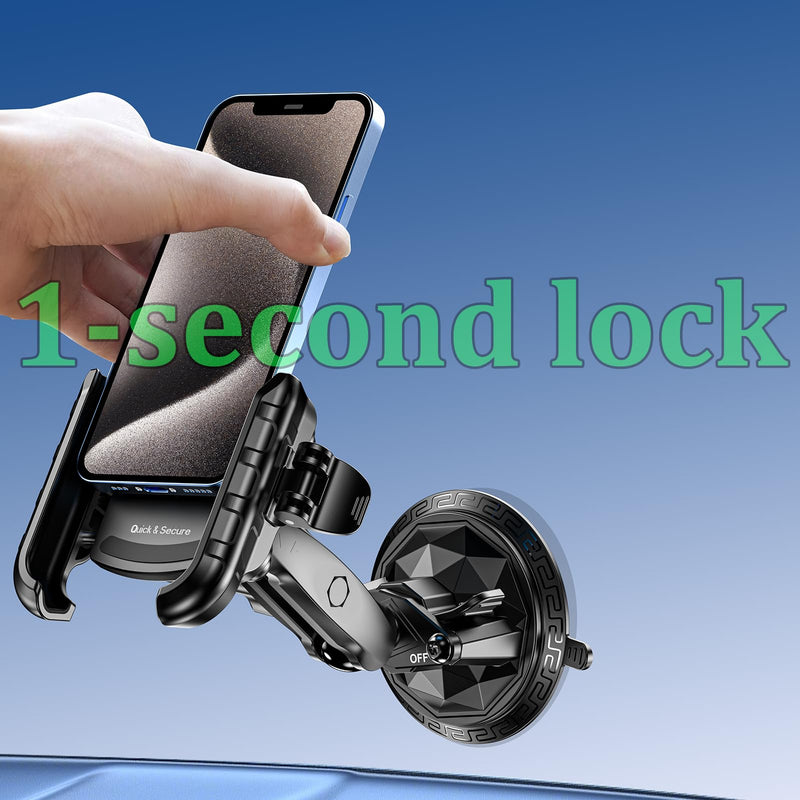 LOKTENWO Car Phone Holder Mount with Vibration Dampener | [Camera Friendly] [1s Lock & Release] Twist-Lock Suction Cup Base for Vehicle Windshields, Fit 5.4''-7.2'' Smartphones