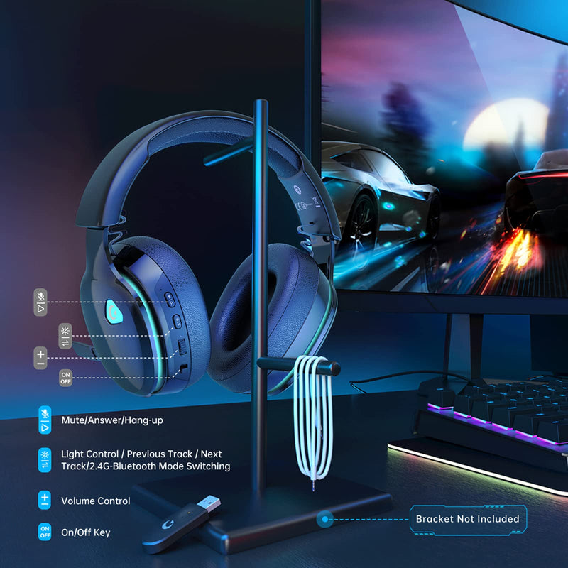 [AUSTRALIA] - Gtheos 2.4GHz Wireless Gaming Headset for PC, PS4, PS5, Mac, Nintendo Switch, Bluetooth 5.2 Gaming Headphones with Noise Canceling Microphone, Stereo Sound, ONLY 3.5mm Wired Mode for Xbox Series-Black Black 