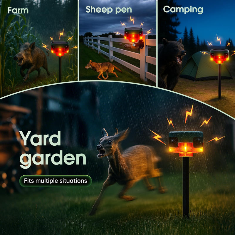 [AUSTRALIA] - Solar Outdoor Motion Sensor Alarm, 130dB Dog Barking & Gunshot Sound, 13 Sounds, Strobe Light, Support Recording & Volume Control, Keeps Unwanted Animals Away from Yard, Garden, or Farm 