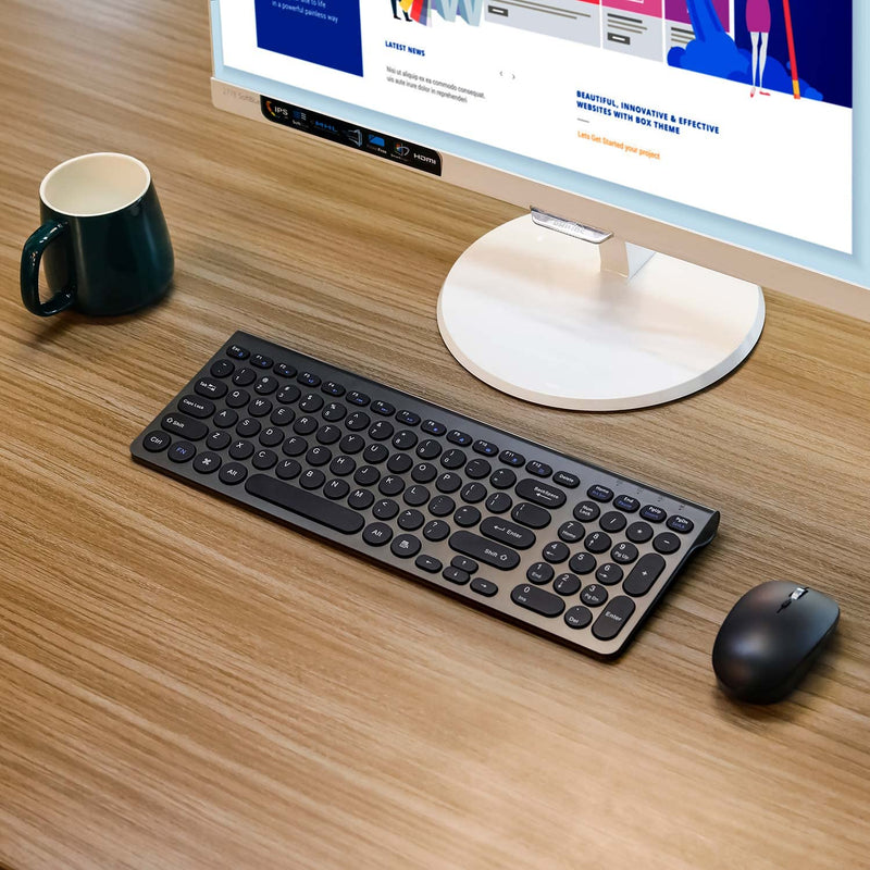 Wireless Keyboard and Mouse Combo, ACOZYKITTEN 2.4G Silent Keyboard and Mouse Set with USB Receiver, Round Keycap, Ultra-Thin Sleek Design for Windows, Computer, Desktop, PC, Laptop (Black+Dark Gray) Dark Gray