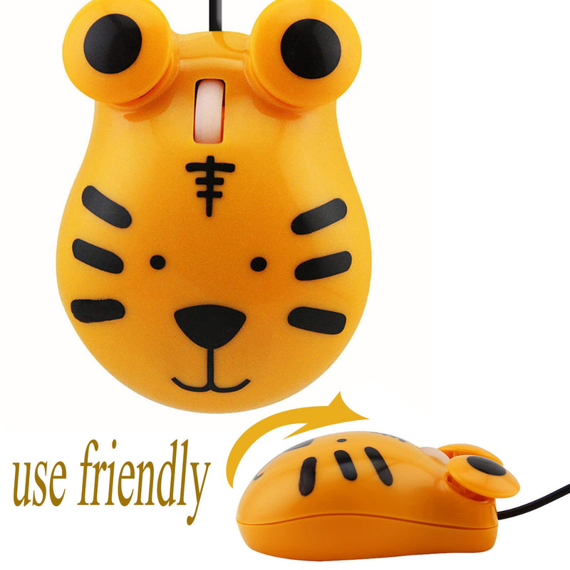 Cute Animal Tiger Shape USB Wired Corded Mouse Optical Mice for Notebook PC Laptop Computer 1600DPI 3 Buttons with 3.2 Feet Cord for Computer Laptop School Kids Children Gift(Orange)