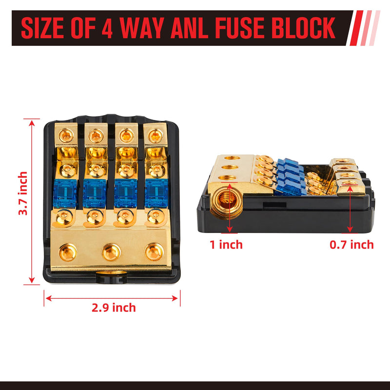 RED WOLF 2 Way & 4 Way Fuse Holder 60A, 0/2/4 Gauge In 4/8 Gauge Out Copper Fuse Distribution Block for Car Boat Trolling Motor Marine Audio Amplifier Stereo Video System 12V