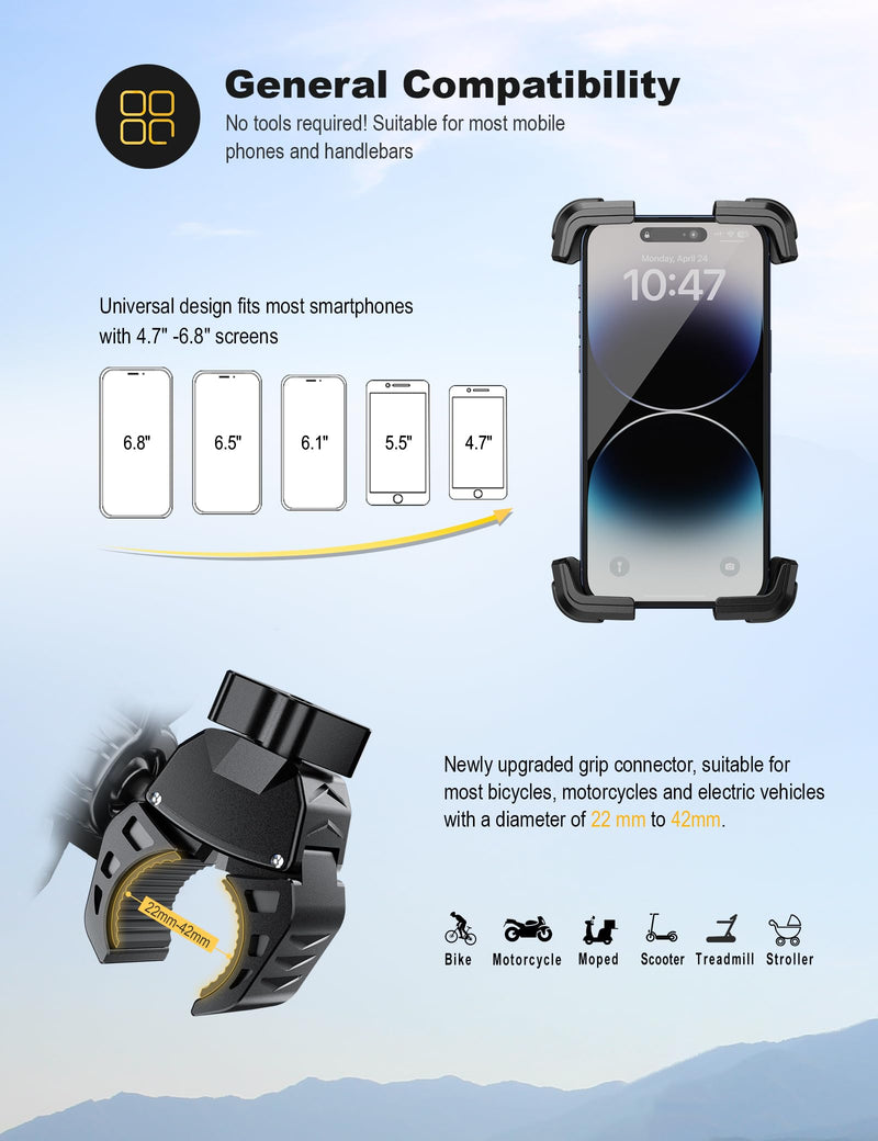 Bike Phone Holder Universal Motorcycle Phone Holder for Road Bike MTB Scooter with 360 Rotate for 4.7-7.2 Inch Smartphone