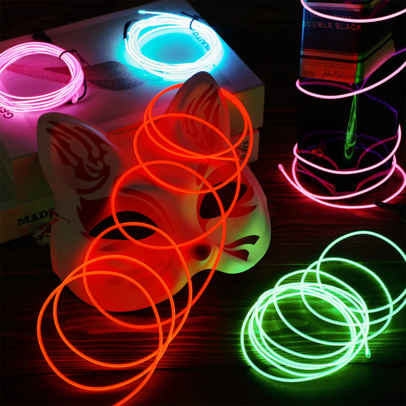 [AUSTRALIA] - Hortsun 15 Pack 7ft Neon Light El Wire Portable Cuttable Neon Glowing Battery Powered LED Lights Glow in The Dark with Battery Pack for Halloween Party 