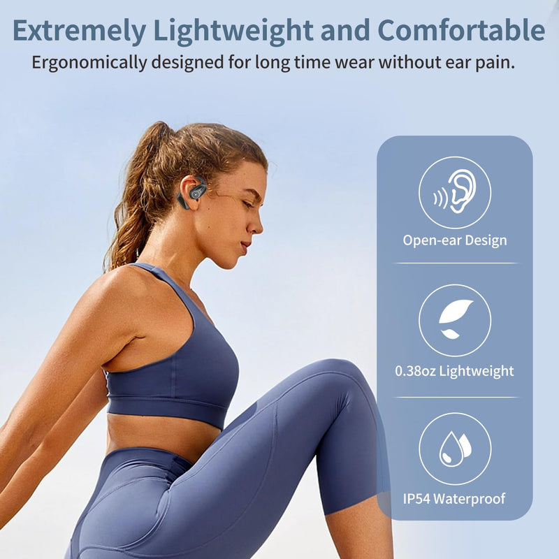 BANIGIPA Open Ear Headphones w/Detachable Mic, Bluetooth 5.4 Headset w/DSP Noise Canceling Microphone for Calling, Wireless Earbuds for Office Home Working Traveling
