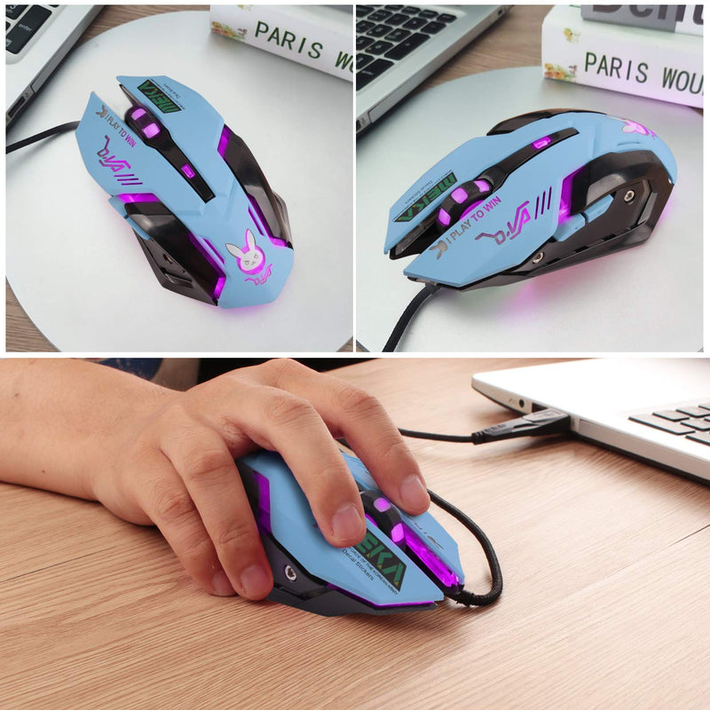 Gaming Mouse,Pink Backlit Optical Game Mice Ergonomic USB Wired with 2400 DPI and 6 Buttons 4 Shooting for Computer/Win/Mac/Linux/Andriod/iOS. (Blue) Blue