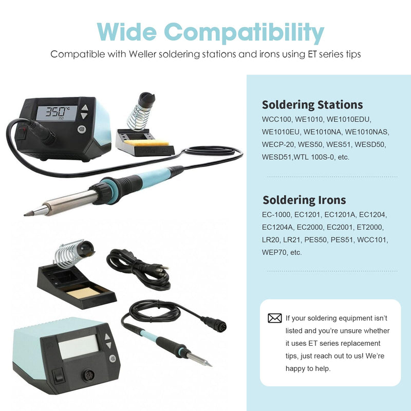 HANGLIFE ET Soldering Iron Tips for Weller WE1010NA WE1010EDU WES51/50 WESD51 WCC101 PES51/50 WEP70 LR21 and More Soldering Stations/Irons – Replacement Solder Tips for Weller Welding Equipment 12pcs