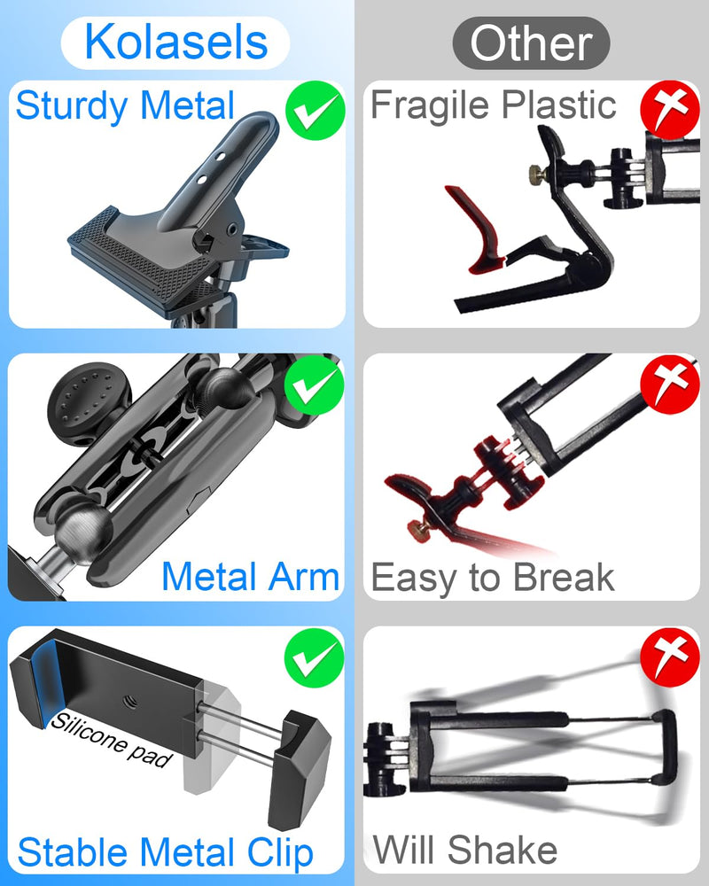 Guitar Phone Holder, [Strong Metal Clip] Guitar Phone Mount for Electric Guitar, Ukulele, Bass, Mandolin, Banjo, Sitar, Compatible with iPhone 16 Pro Max, Galaxy and All 4-7" Smartphone