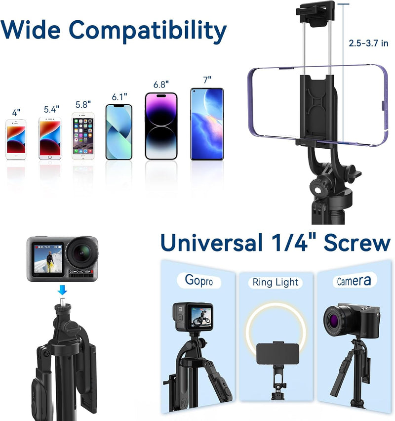 [AUSTRALIA] - Fugetek 48" Compact Selfie Stick & Tripod, Extendable, Wireless Bluetooth Remote, Lightweight Aluminum, Travel Ready, Compatible with iPhone 14 13 12 Pro Xs Max Xr X 8Plus 7 & Android Black 