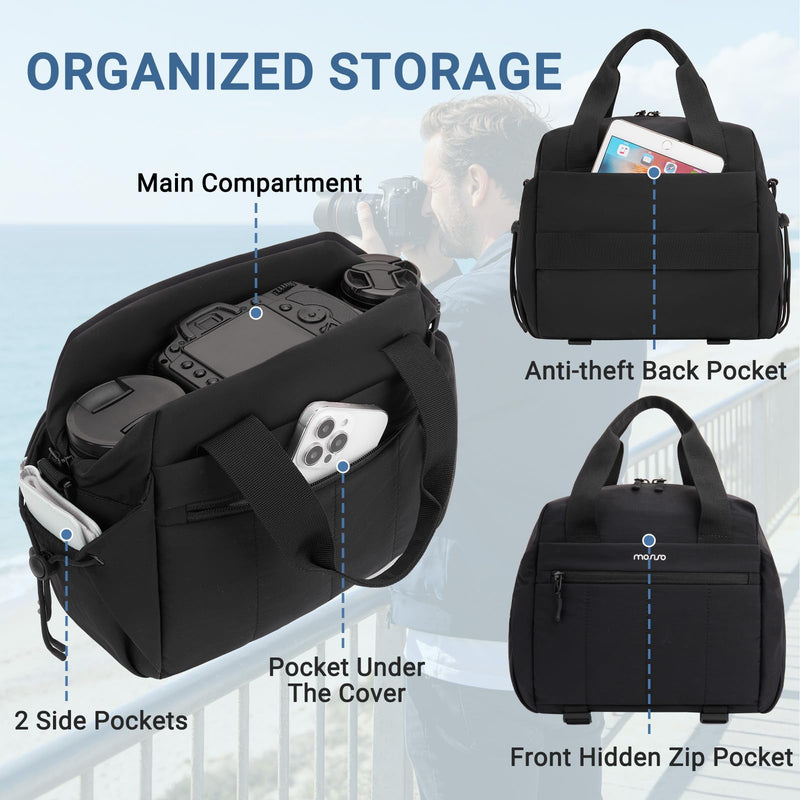 MOSISO Camera Bag, Photography Shoulder Bag Padded Camera Case, Black | DSLR/SLR/Mirrorless Lightweight Padded Camera Case with Rain Cover&Bottom Tripod Holder Compatible with Canon/Nikon/Sony