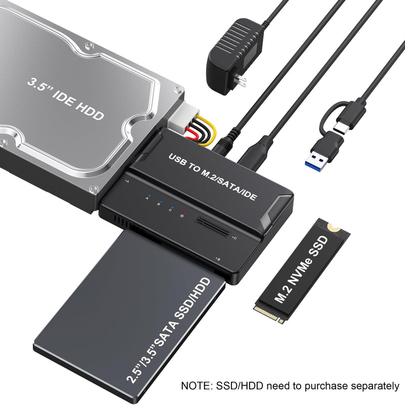 NVMe SSD Enclosure, USB to M.2 and IDE SATA Adapter Hard Drive Reader