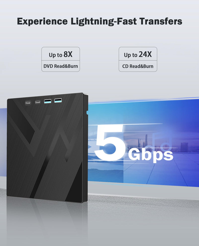 Wbacon External CD/DVD Drive for Laptop, 7 in 1 USB 3.0 Optical Disk Drive | Portable CD/DVD Player Burner Reader Writer, CD DVD +/-RW Disk Drive for Laptop Desktop PC Windows 11/10/8/7/XP Mac Linux