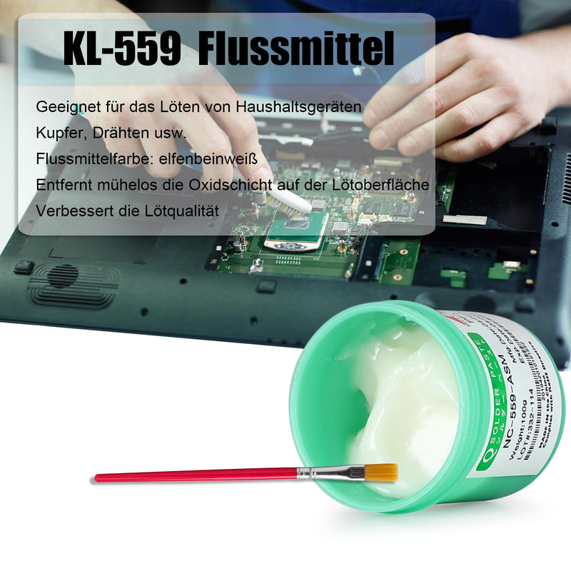 KELLYSHUN NC-559 Flux Soldering, 100 g, No-Clean Lead-Free Rosin Flux (Pack of 1), 2.5 mm / 1.5 m Desoldering Braid (1 Piece), Suitable for SMD, BGA, PCB, Household Appliance Repairs