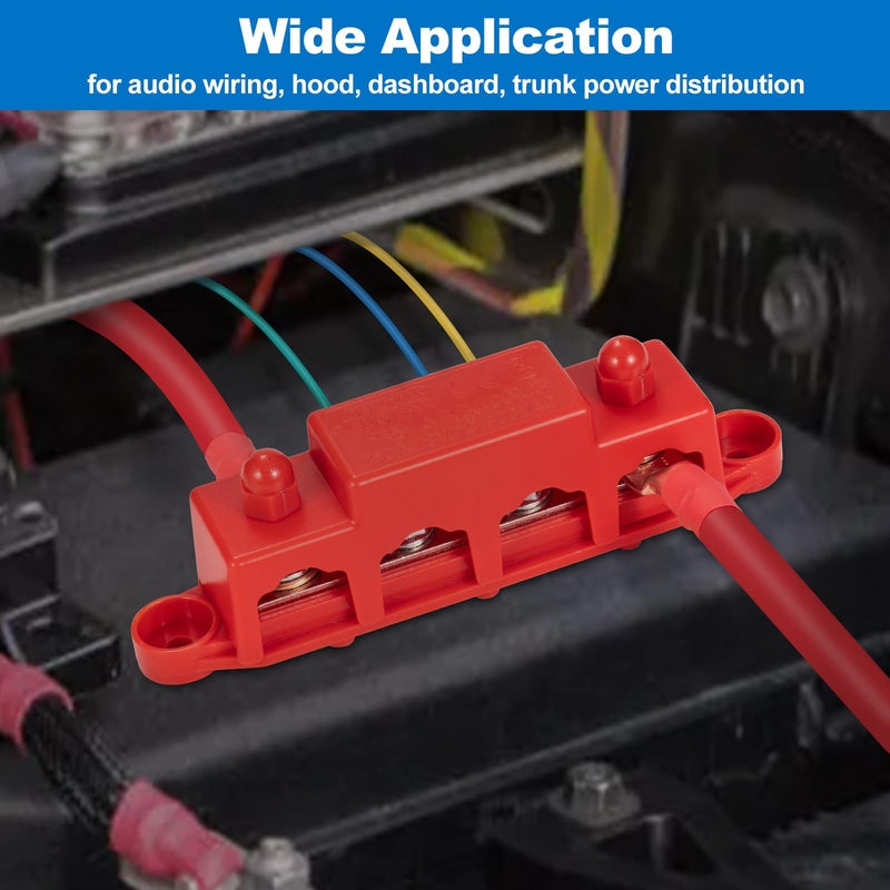 [AUSTRALIA] - Spurtar 12V Bus Bar 12V Power Distribution Block with 4X 5/16'' M8 Terminal Studs, 3X #8 M4 Screws Bus Bar Terminal Block 12V 24V 48V 250A for Car Truck RV ATV Boat Trailer Red Black Pair 4x 5/16'' M8 Posts - 3#8 Screws 