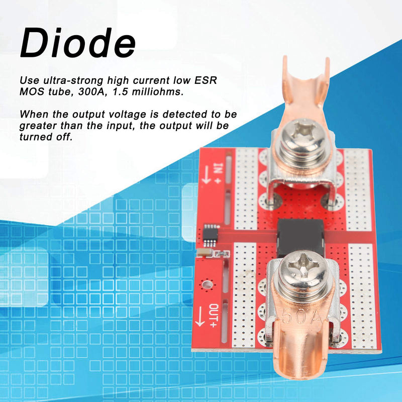 DEWIN Ideal diode, 50 A high current diodes, solar charging, anti-backflow protection board, positive low resistance for charging protection against irrigation, for parallel connection of solar cells