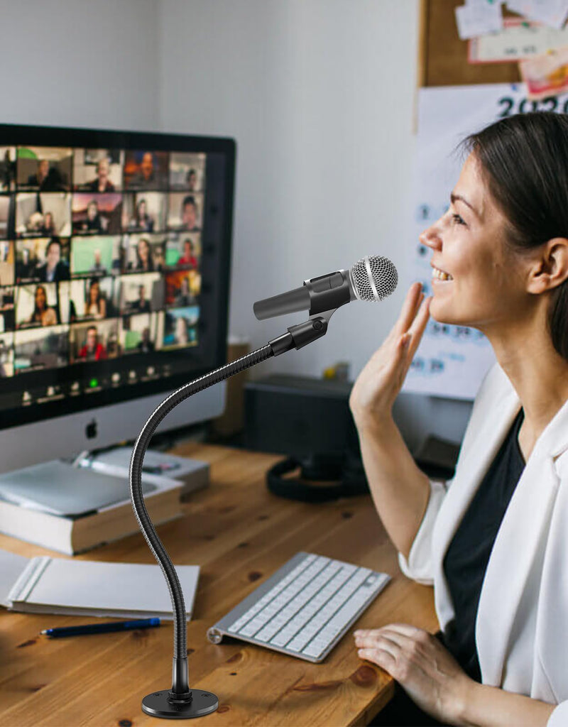 [AUSTRALIA] - 19" Gooseneck Mic Stand with Wall & Desk Flange Mount - Heavy-Duty Adjustable Microphone Arm, Universal Mic Holder & Cable Ties, 5/8 to 3/8 Adapter, Ideal for Podium, Podcasting Studio and Streaming 19-inch + Flange Mount 