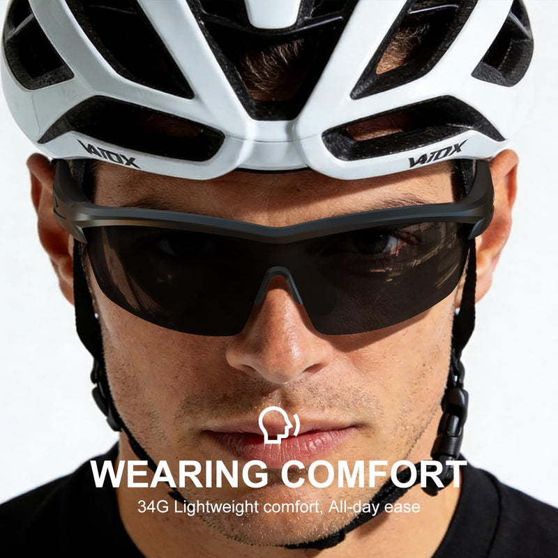 Waterproof Bluetooth Glasses for Cycling Running | UV Protection | Bluetooth Sunglasses, Smart Glasses, Polarized Lenses,Bluetooth Glasses for Women&Men, Long Battery Life, USB C Fast Charging Black Medium