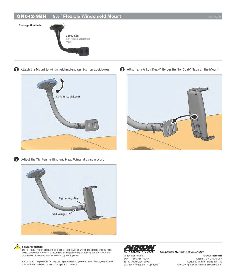 ARKON Windshield and Dash Car Phone Holder Mount & Replacement Upgrade or Additional Windshield Suction Mounting Pedestal with Flexible Gooseneck Dual T Pattern Compatible