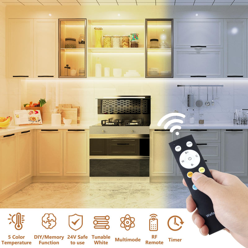 Wefomey White LED Strip Lights, 100ft Dimmable Bright 24V Led Tape Light with Remote and App Control, 2700K-6500K White 1440 LEDs Lights for Bedroom, Kitchen, Ceiling (1 Rolls of 100ft) 1 Rolls of 100ft