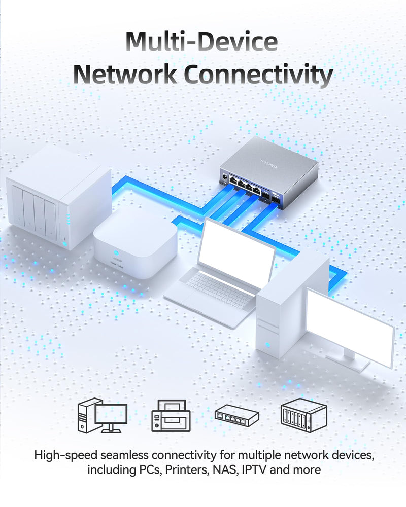 6-Port 2.5G Web Managed Ethernet Switch, VLAN/QoS/STP/IGMP/LACP Supported, Fanless Easy Smart 2.5Gb Network Switch, Aluminum Housing, Desktop/Wall-Mount Web管理 | 4×2.5G RJ45+2×10G SFP+
