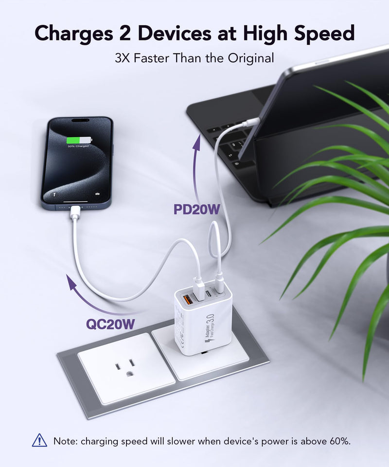 40W USB C Charger Block, 2-Pack 4-Port Type C Fast Charging Brick Dual PD&QC Wall Plug Adapter Compatible for iPhone 15/15 Pro/ 15 Pro Max/14/13/12, iPad, Airpods, iwatch, Samsung Galaxy White