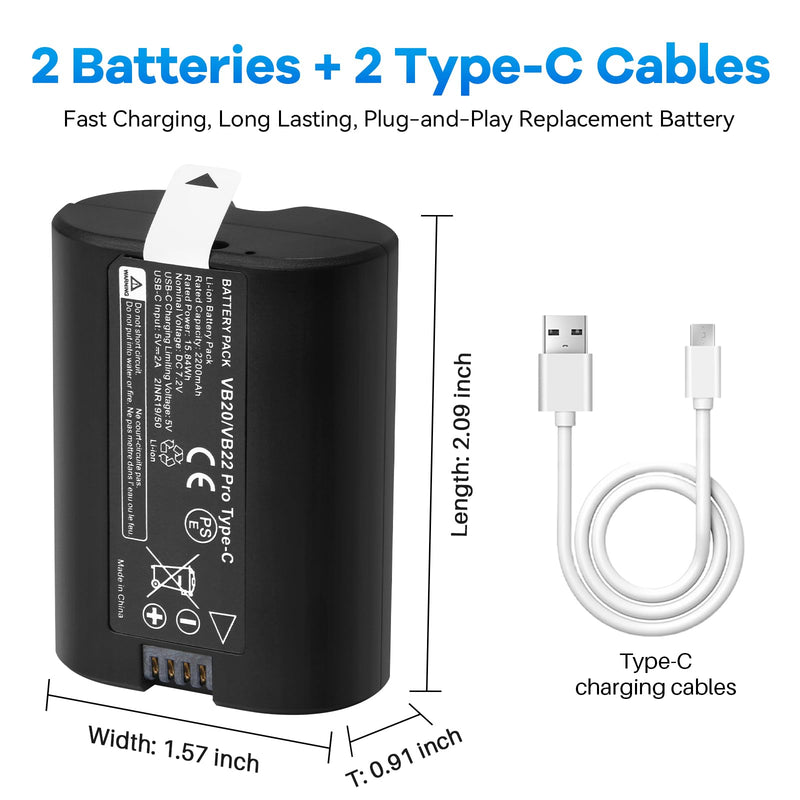 VB22 VB20 Battery Replacement for Godox V350 V480 V350S V480S Flash Series | 2-Pack Compatible with Godox V350S V350O V350N V350F V350C V480C V480S V480N V480O V480F V480O Camera Flash