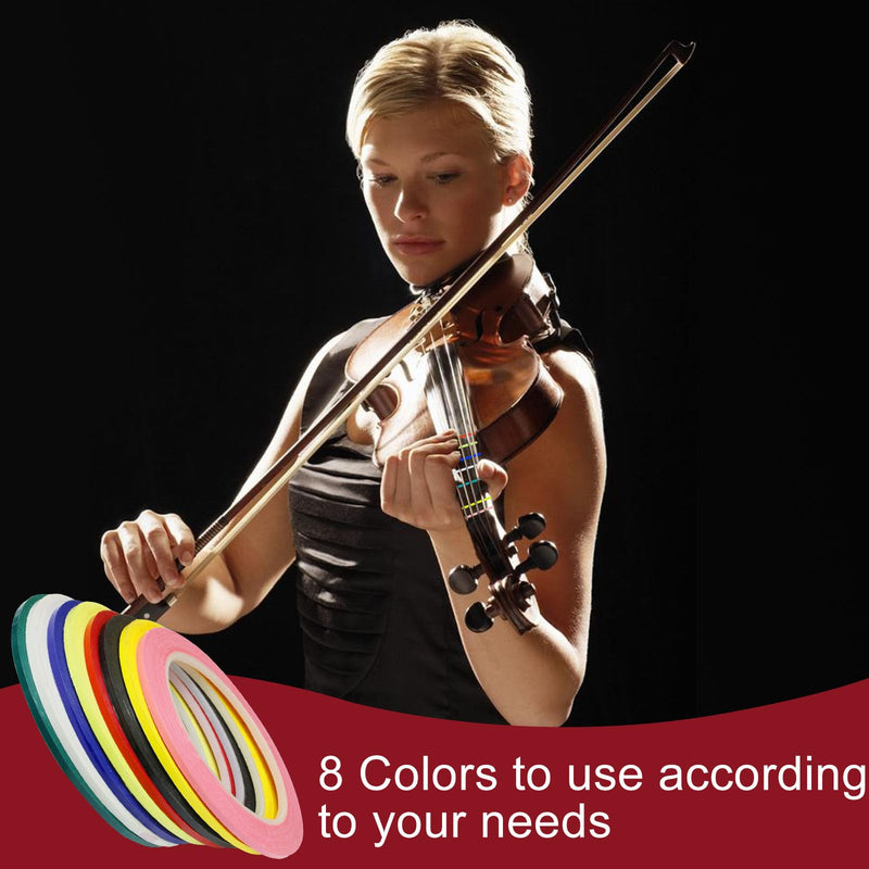 8 Rolls Violin Tape Fingerboard, 216 FT Violin Finger Guide Stickers, Cello Fingering Tape for for Fretboard Violins and Other Orchestral Instruments Violin Finger Guide (8 Colors)