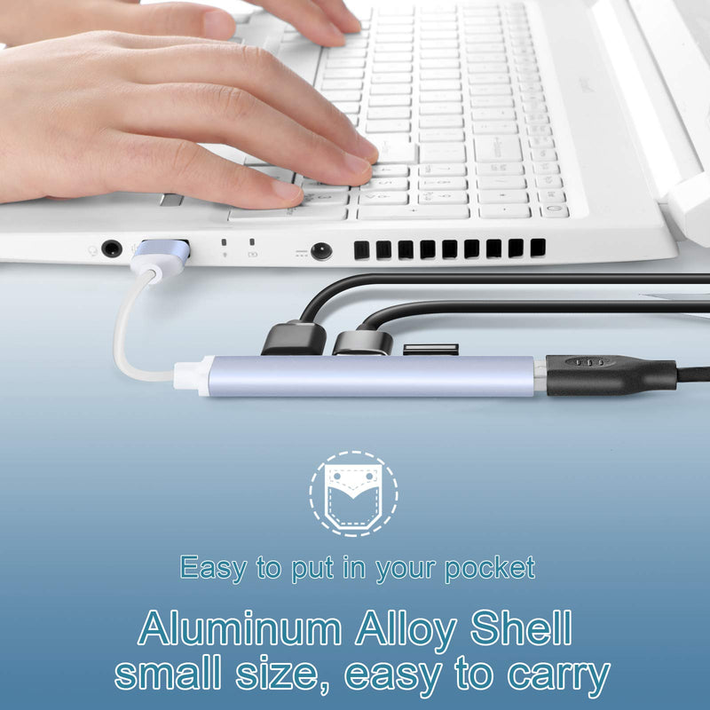 Mini USB Hub Extensions, 4 Port USB 3.0 Hub Expander, 2.0 Hub, USB Adapter Station, Ultra Slim Portable Data Hub Applicable for Laptop, iMac Pro, MacBook Air, Mac, Notebook PC, USB Splitter Aluminum