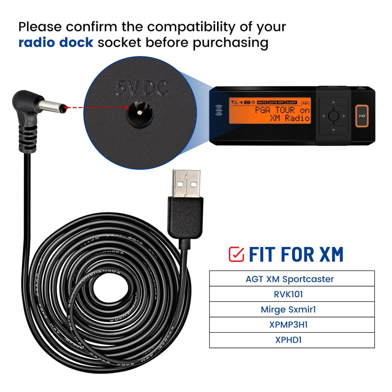 5V USB Power Cord Cable, 5ft Car Charger Connector for Sirius XM Radio Dock for Delphi Myfi Xpress Audiovox XMCK Pioneer Inno Gex XMP3i Airware Samsung Nexus Helix Stratus Sportster Starmate