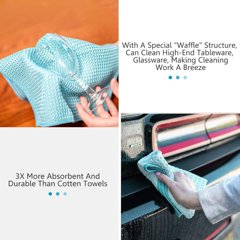8 Pack Waffle Weave Microfiber Towels,Premium 3D Mesh Waffle Weave Quick Drying Towel for Car Detailing,All-Purpose Streakless Microfiber Cleaning Cloth Kitchen Dish Rags,12 x 12 Inches,Blue Blue