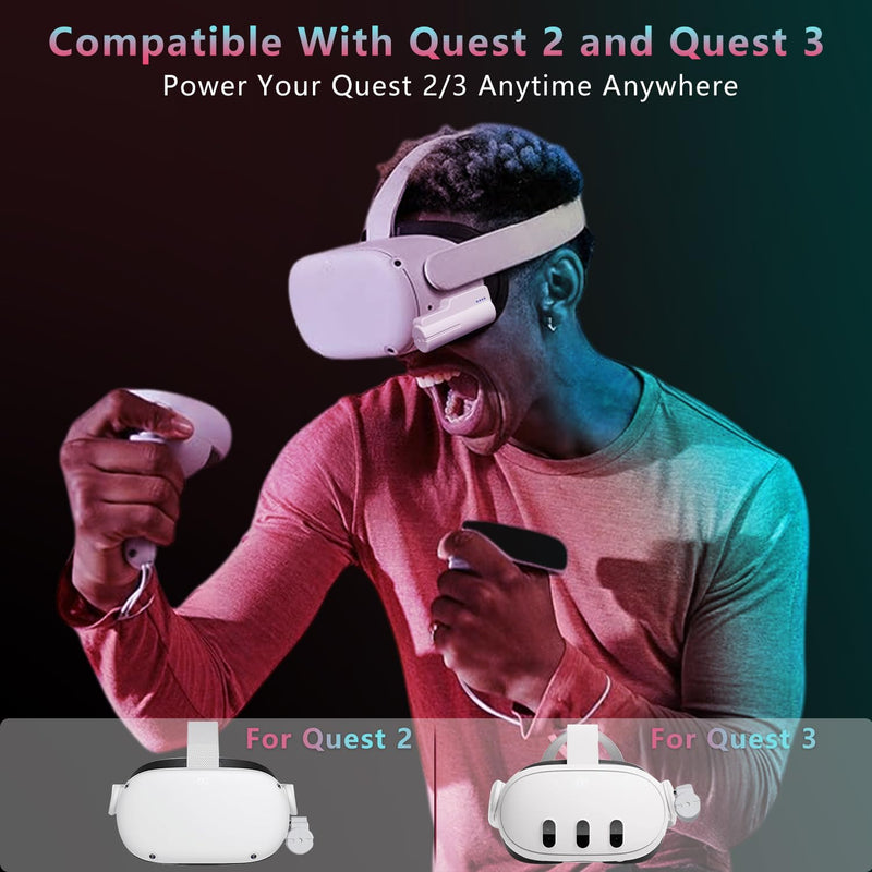 Saqico Battery Pack for Meta Quest 3 and 2, Fast 18W 5000mAh Head Strap Battery Charger for Oculus Quest 3 Accessories -Lightweight & Portable Rechargeble Extended Battery Extra VR Playtime battery 1 pack for quest 3